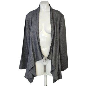 Bryn Walker Womens 100% Linen Lagenlook Tie Front Long Sleeve Cardigan, Grey, M